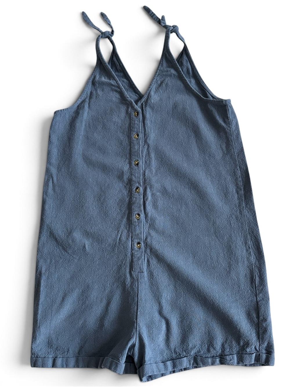 Jackson Rowe Blue Button-Front Tie-Strap Romper Size XS Cottagecore Gorpcore